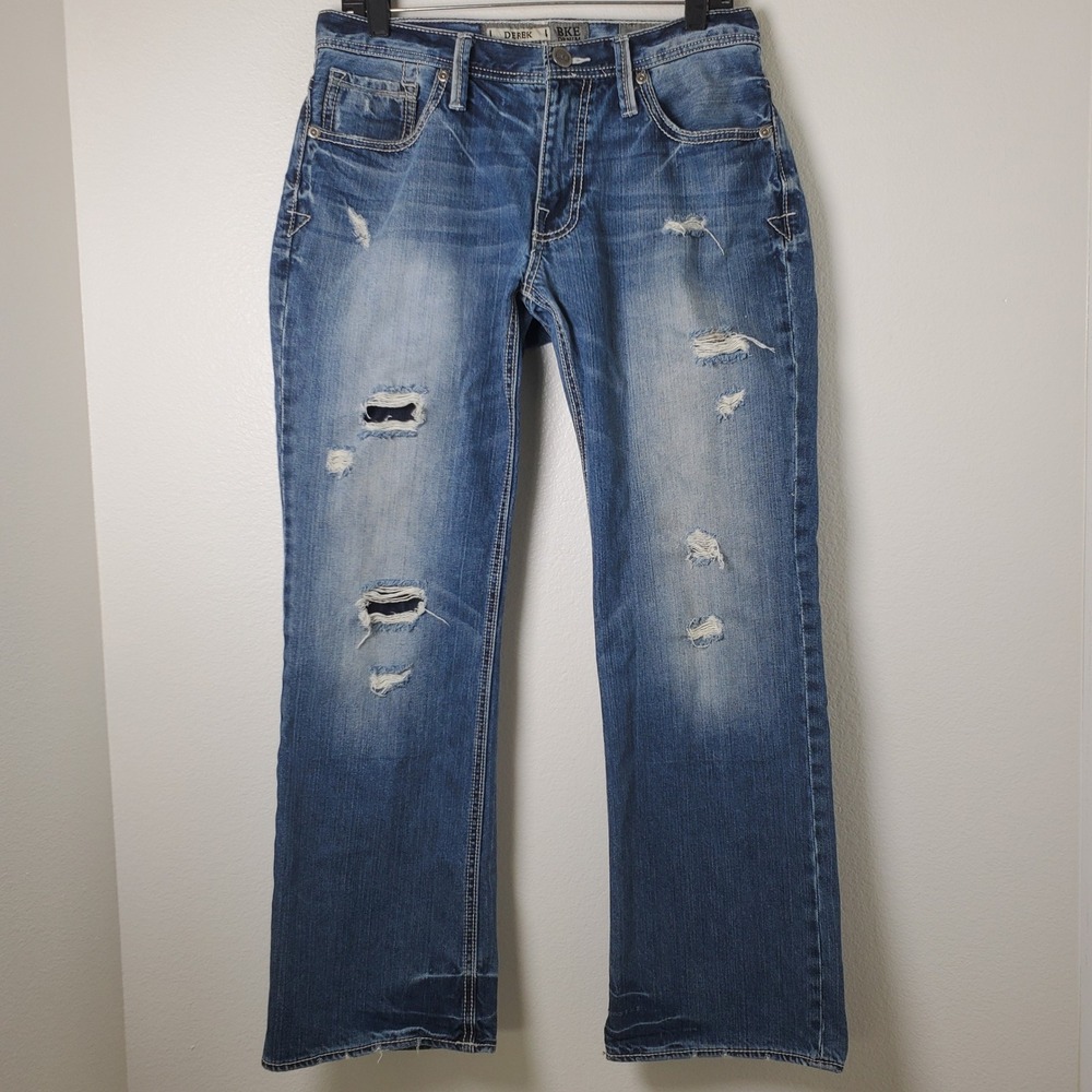 BKE Derek Straight Leg Distressed Stretch Denim Jeans Men's Size 31S - Picture 12 of 12